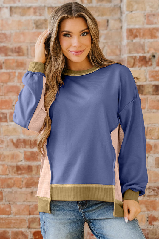 Alaina Waffle Patchwork Oversize Sweatshirt