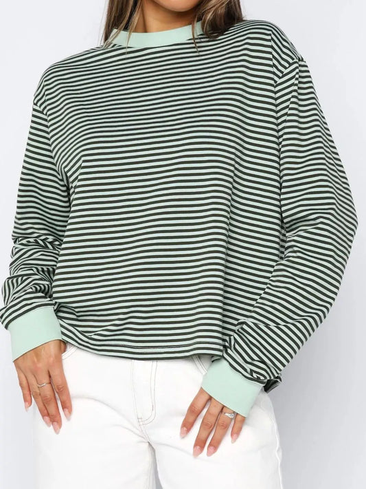 Striped Oversized Round Neck Sweatshirt