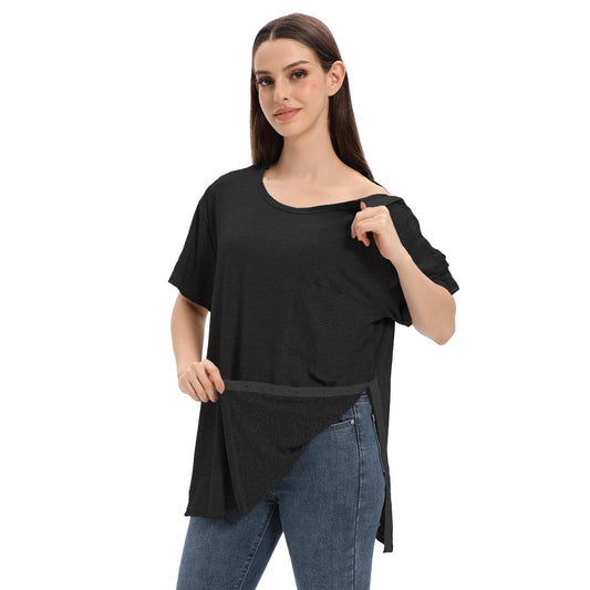 Unisex Post Shoulder Surgery Shirts for Men Rotator Cuff Chest Recovery Shirt Women Full Snap Access Dialysis Chemo Clothing Black L