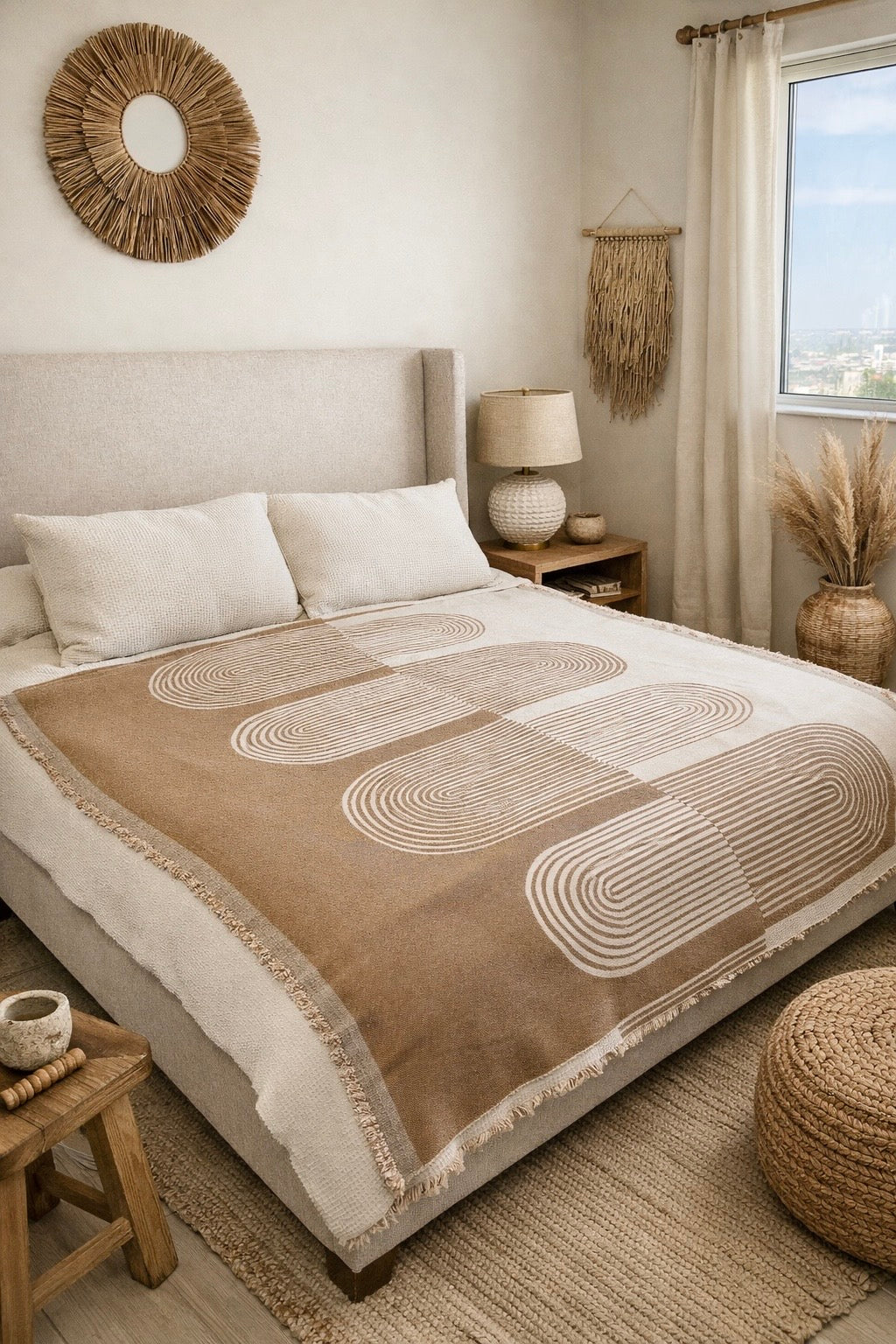 Zulu Throw Blanket – Neutral Textured Modern Throw for Sofa or Bed