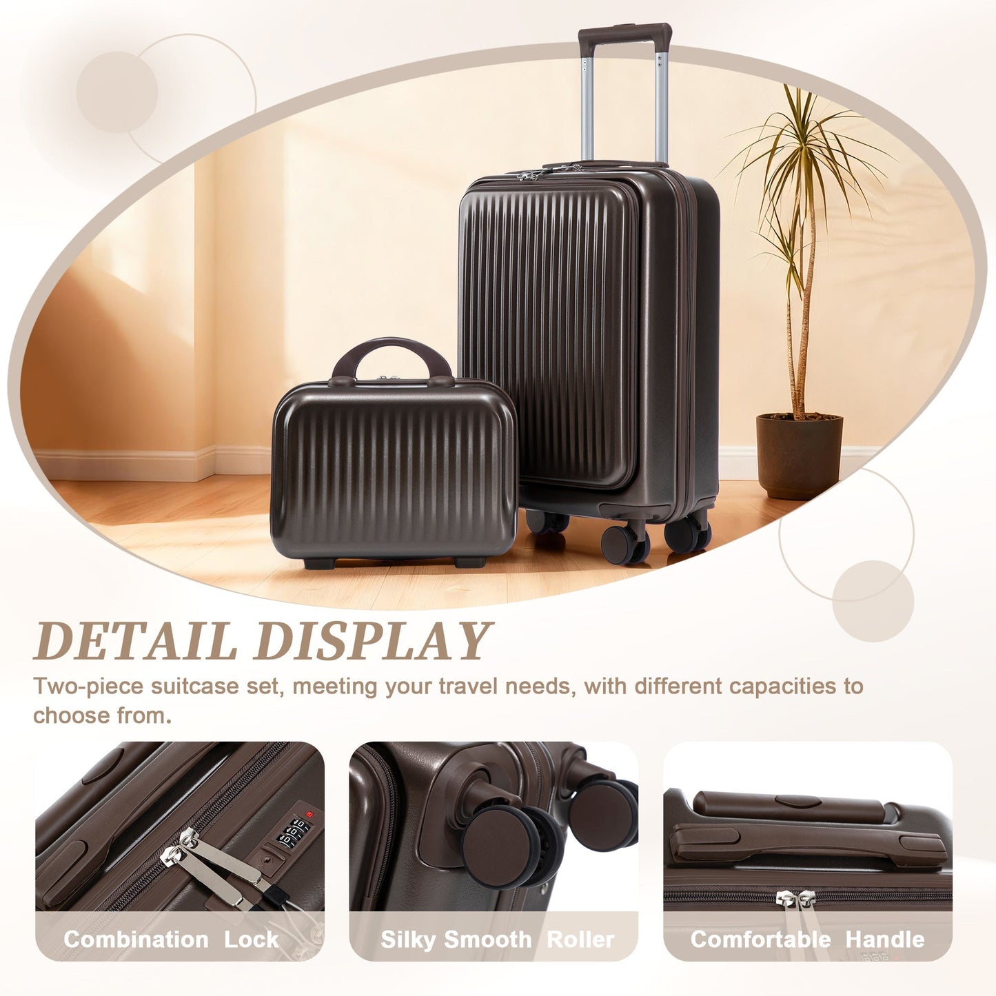 14' & 20' ABS Spinner Wheel Luggage Set with Cosmetic Case