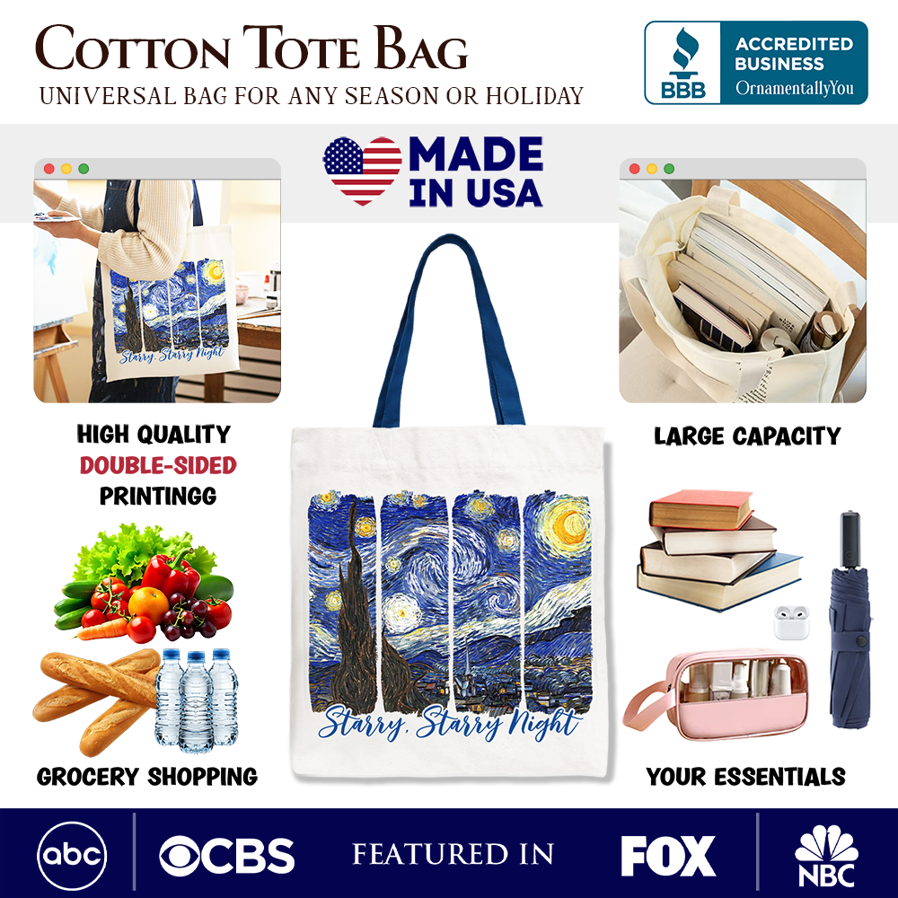 Vincent Van Gogh The Starry Night Canvas Tote Bag, Famous Painting Gift Shopper