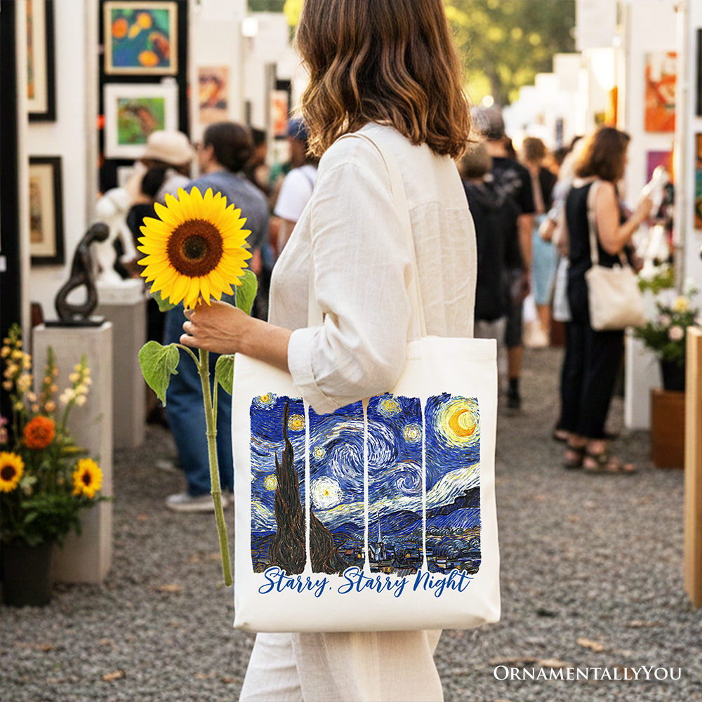 Vincent Van Gogh The Starry Night Canvas Tote Bag, Famous Painting Gift Shopper