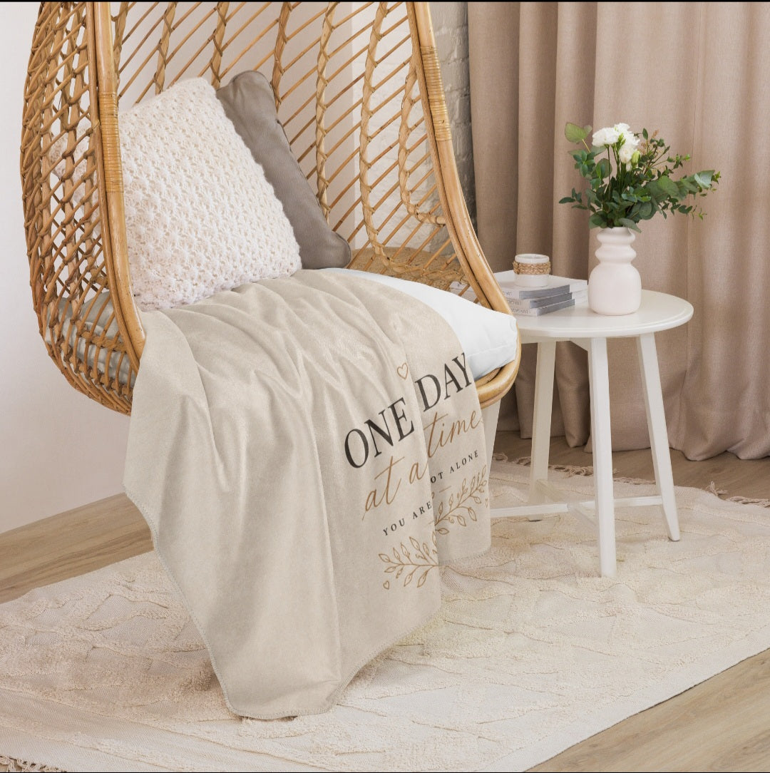 One Day at a Time Comfort Blanket – Soft Neutral Sherpa Throw, Healing Gift | Everyday Edition