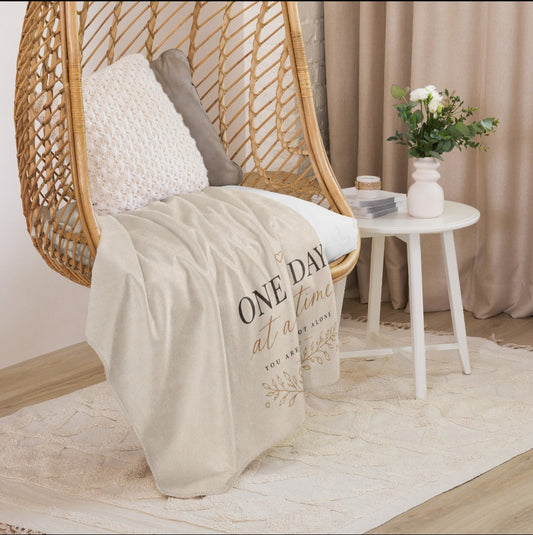 One Day at a Time Comfort Blanket – Soft Neutral Sherpa Throw, Healing Gift | Everyday Edition